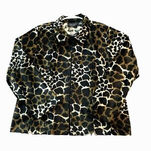 Vtg Selene Sport Womens Plus 1X Fleece Velour Jacket Top Animal Print Full Zip